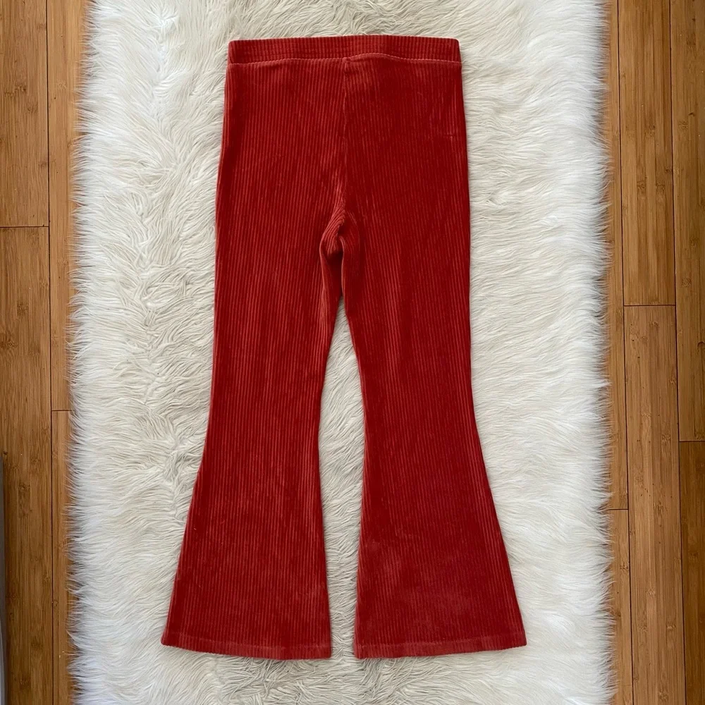 Aerie Groove On Burnt Orange Ribbed Velour Flare Pull On Pants Loungewear Active - Picture 7 of 11